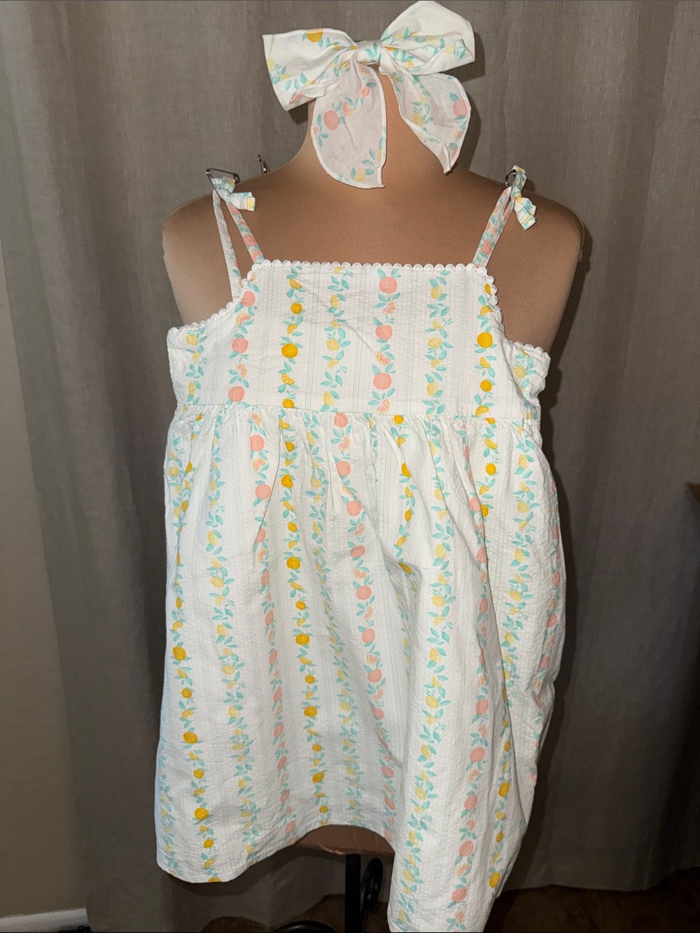 Janie and Jack White Sundress with Pastel Fruit Print & Bow sz6